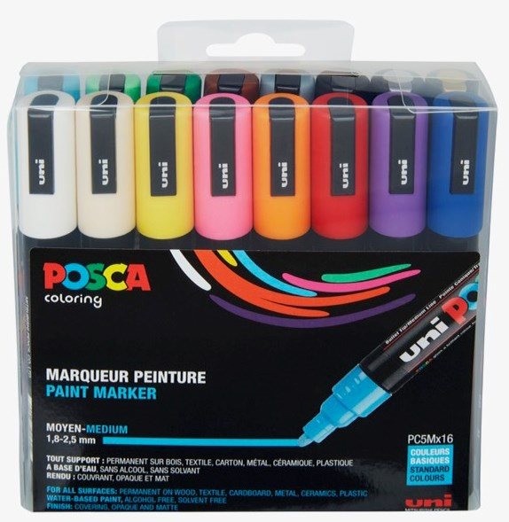 Posca PC-5M 16-Pack 1,8-2,5 mm Standard Färger 